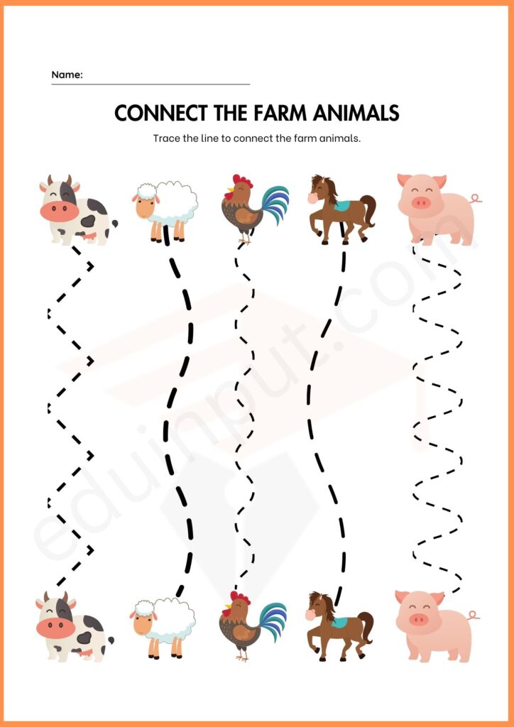 Connect the farm animals worksheet