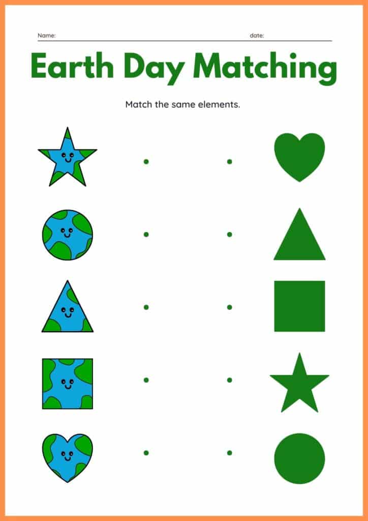 Earth day matching worksheet for kindergarten