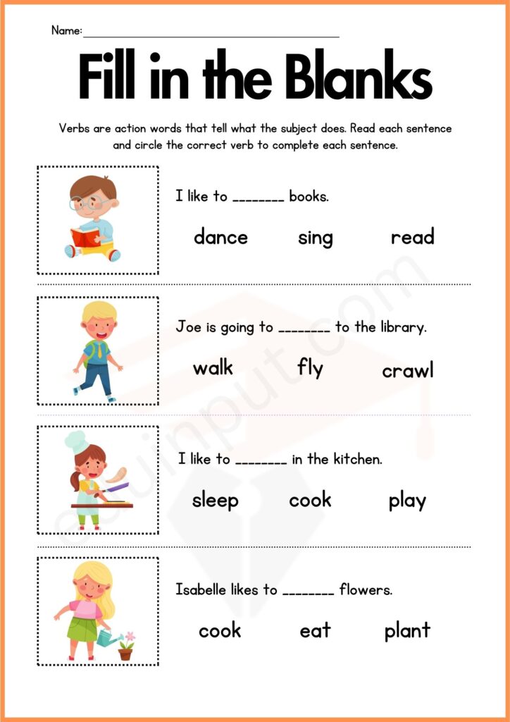 Fill in the blank worksheet for kindergarten