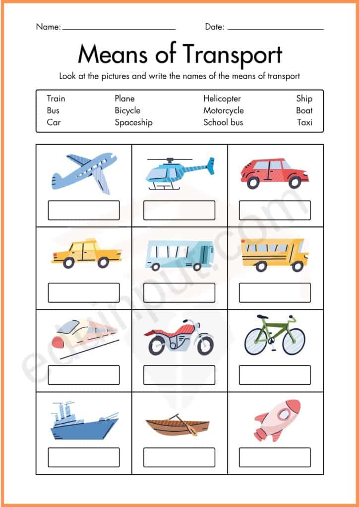 Identifying means of transportation worksheet