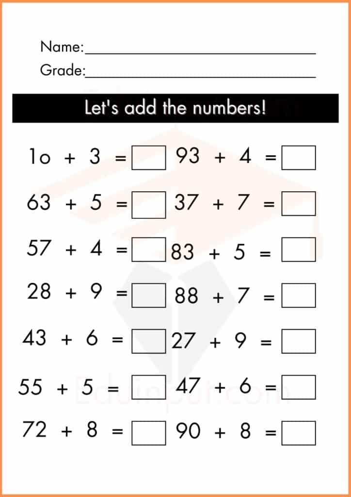 Lets add the numbers addition worksheets 3