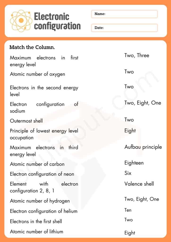 Match the column Worksheet