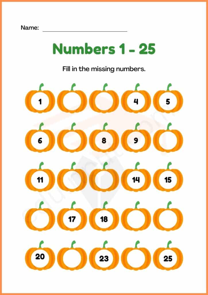 Write missing number worksheet 1 for kindergarten