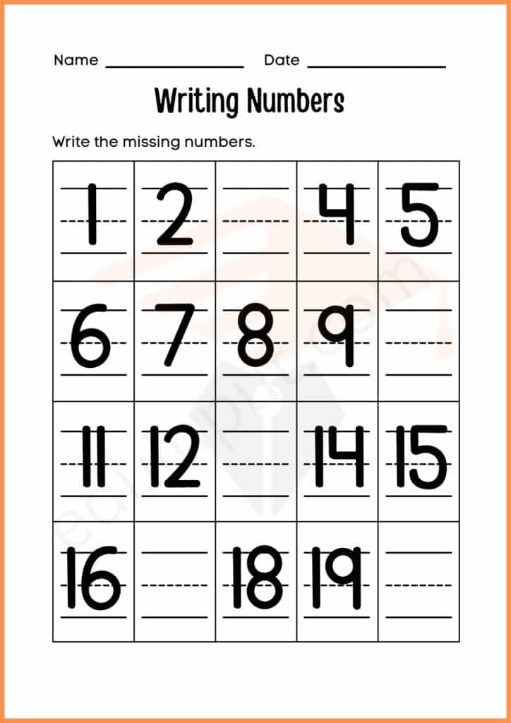 Write missing number worksheet 2 for kindergarten