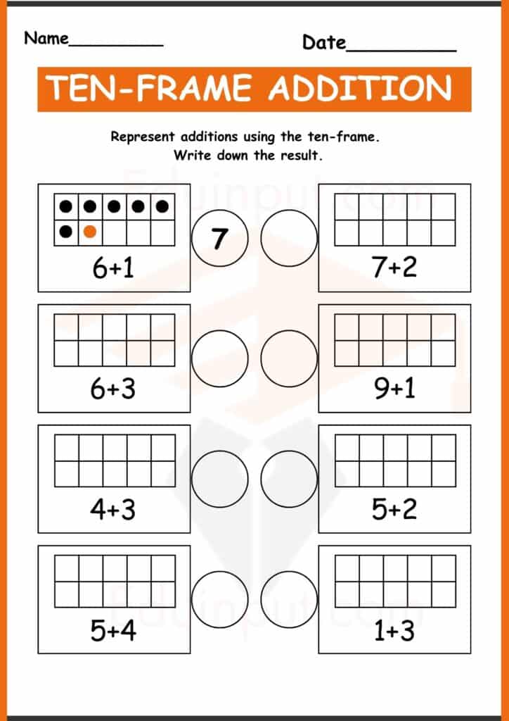 Addition ten frame worksheets 4