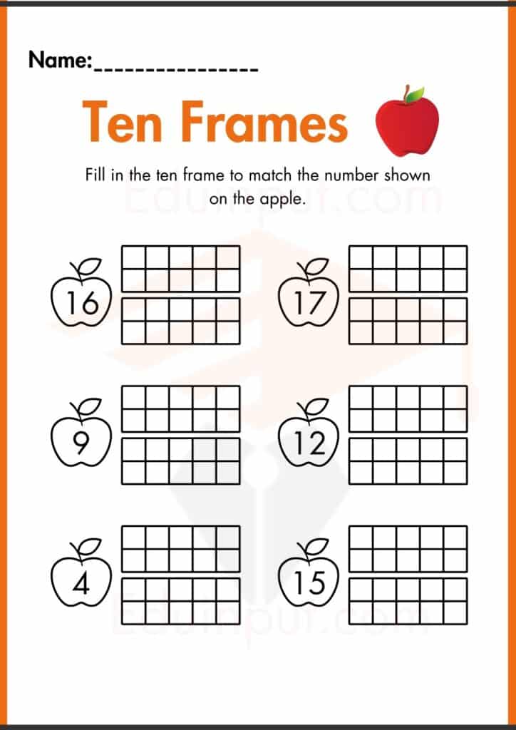 Image showing Ten frame worksheets for kindergarten