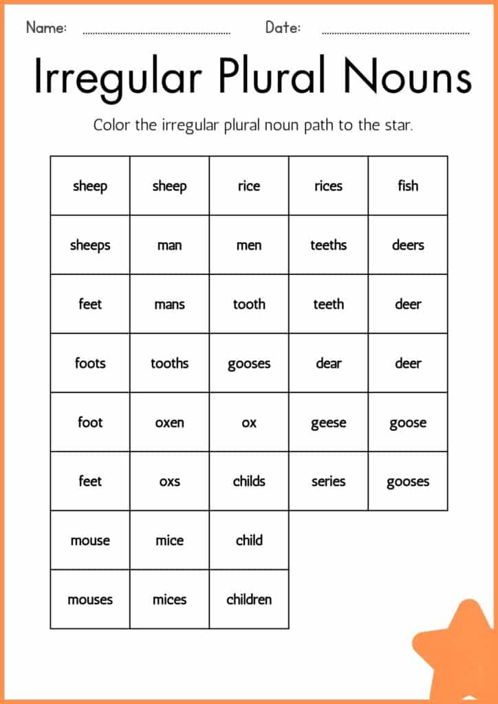 Irregular Plural Nouns worksheets 4