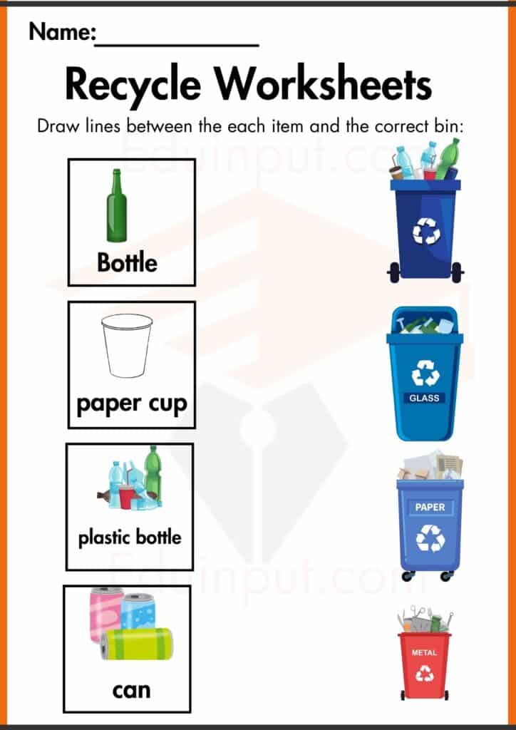 Image showing recycling worksheets for kindergarten