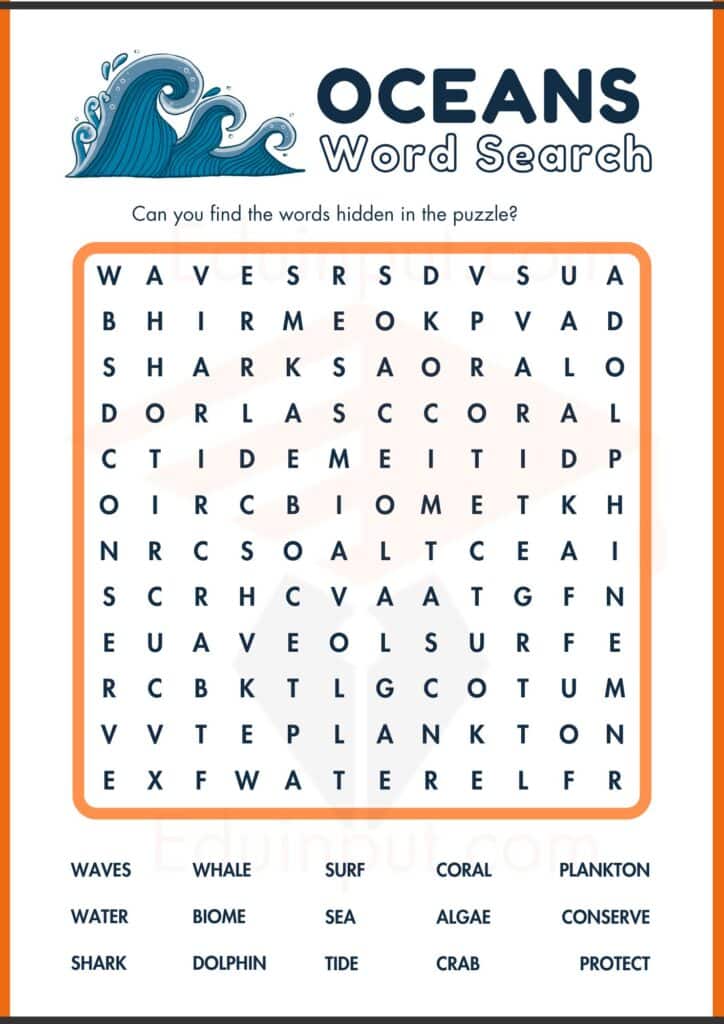 Ocean word search worksheets 2