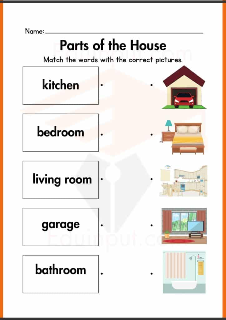 match the part of house worksheets 2