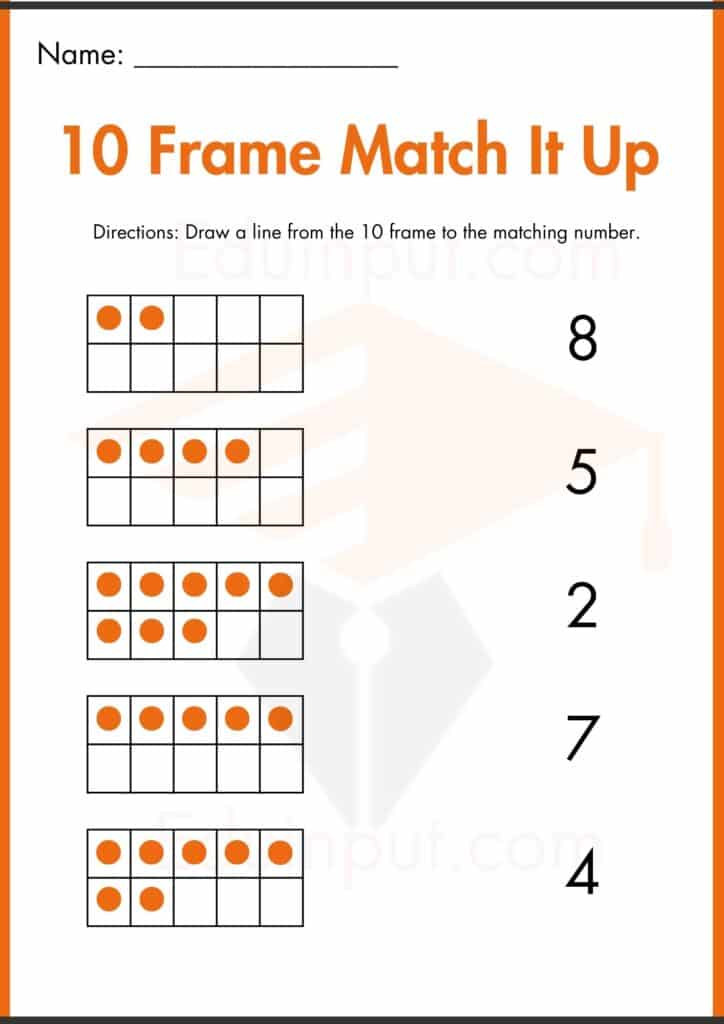 matching ten frame worksheets 2