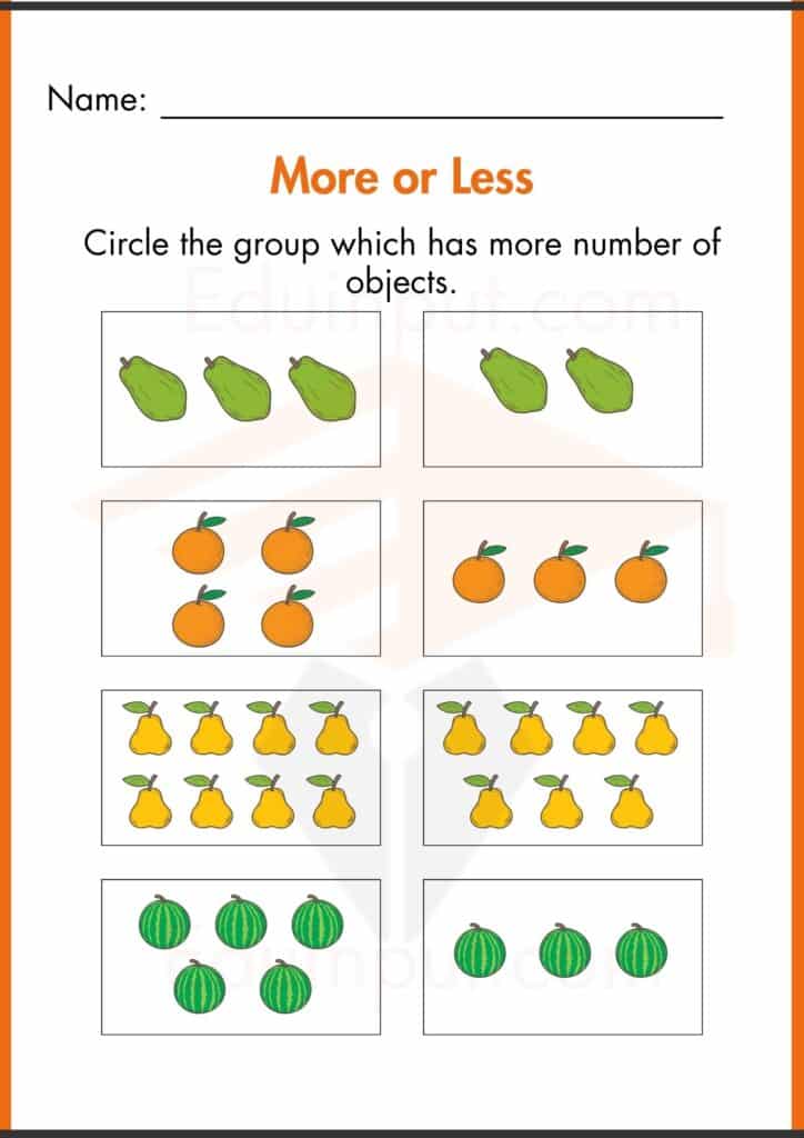 more or less kindergarten worksheets 2