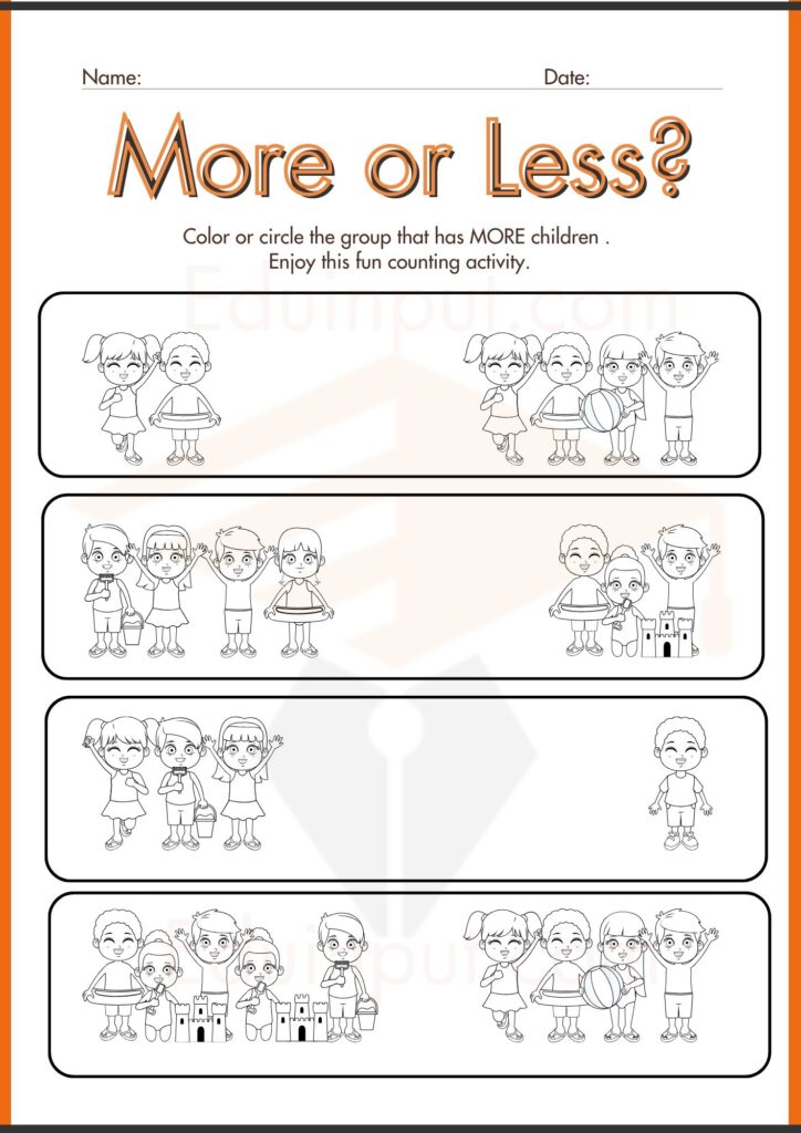 more or less kindergarten worksheets 3