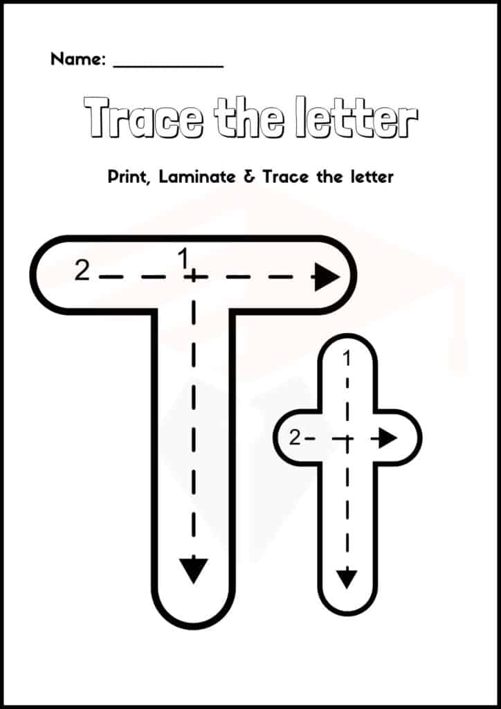 trace the letter t worksheets 2