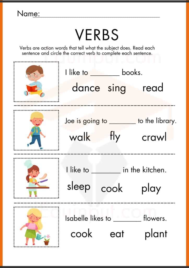 Image showing Verbs Worksheets for Kindergarten

