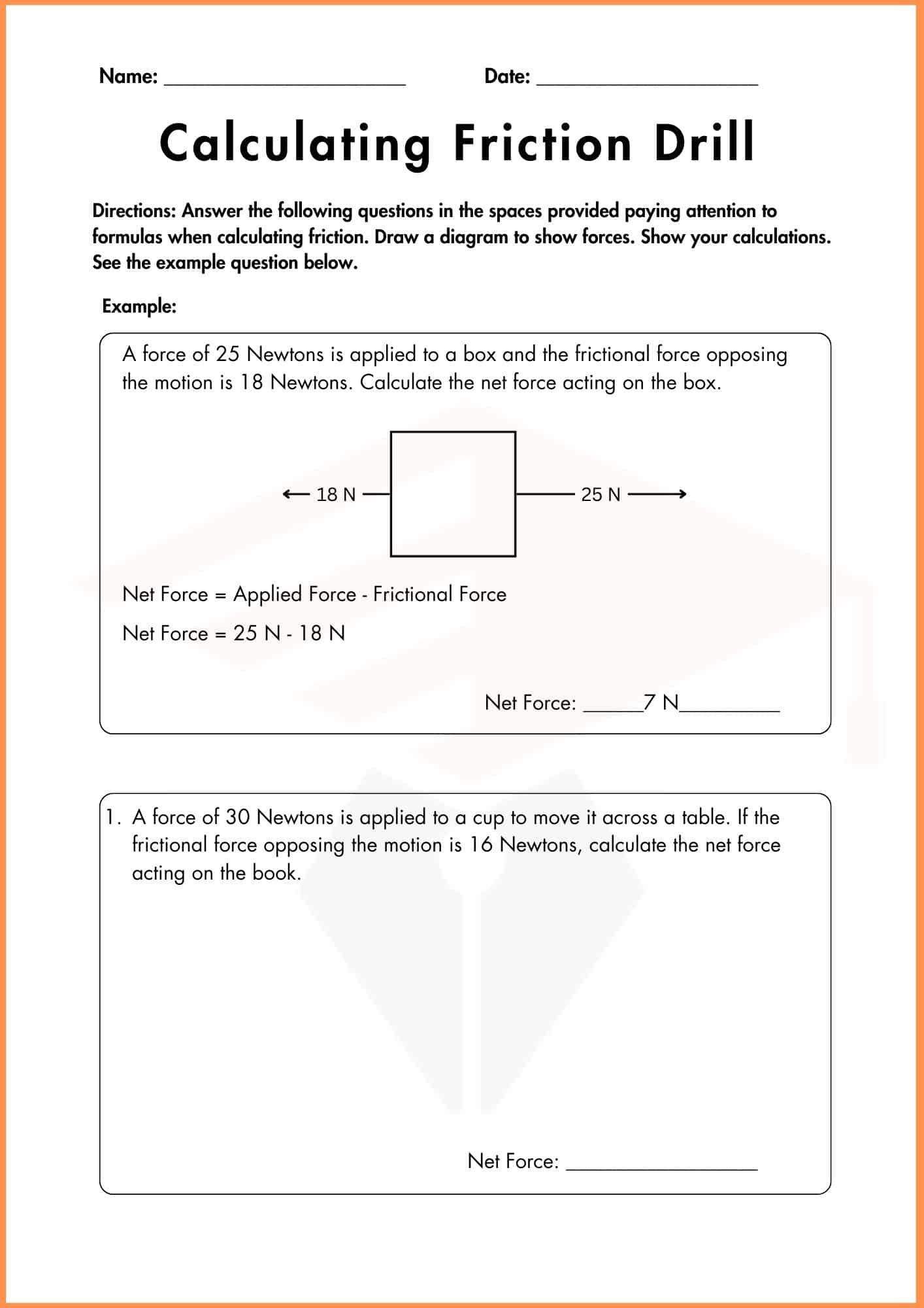 Calculating Friction Drill worksheet