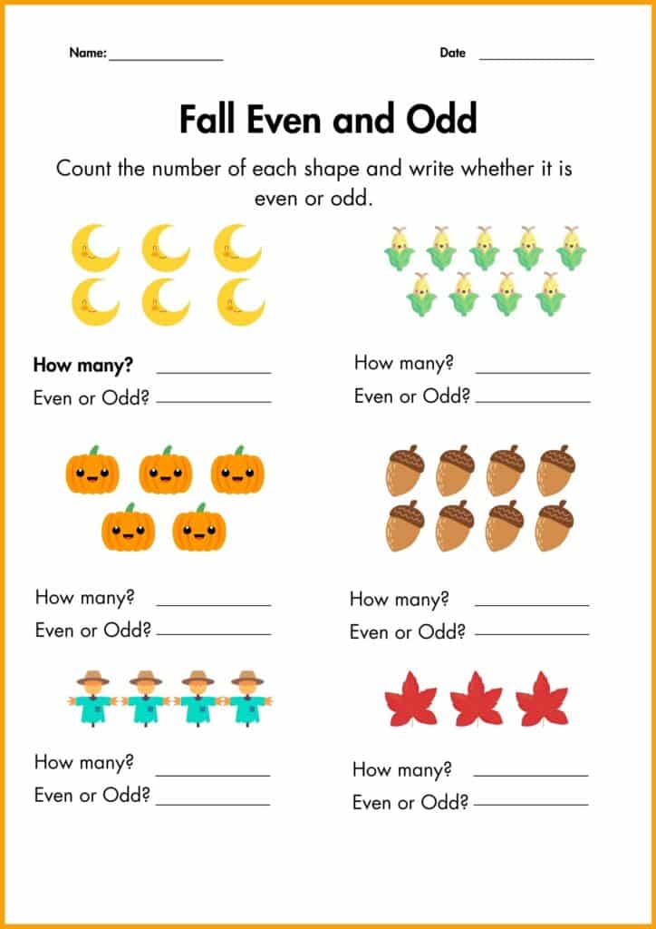 image showing Count Fall Even and Odd worksheet