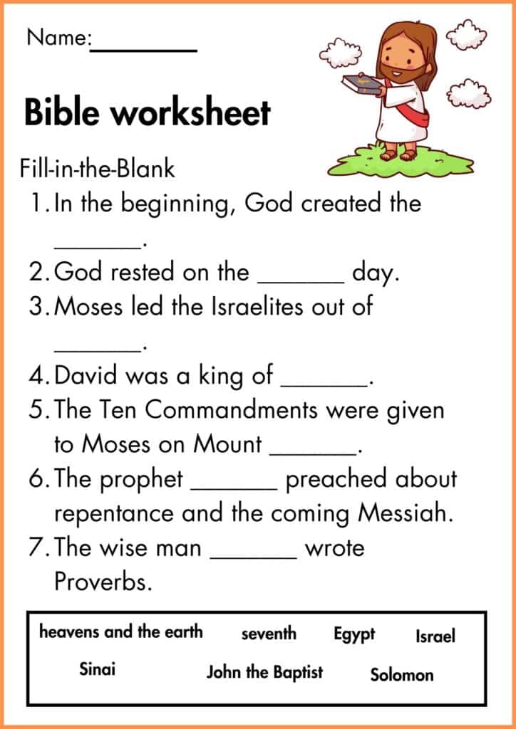 image showing Bible worksheet Fill the blank 