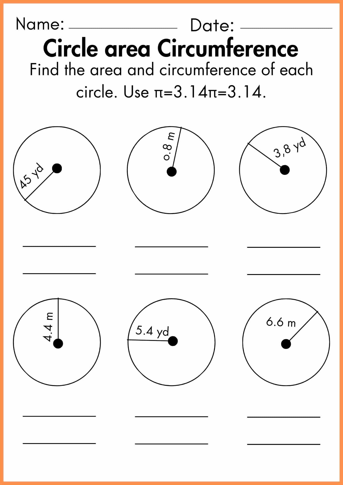 Circle Area Circumference Worksheet