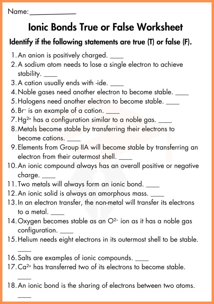 image showing ionic bonds exercise worksheet