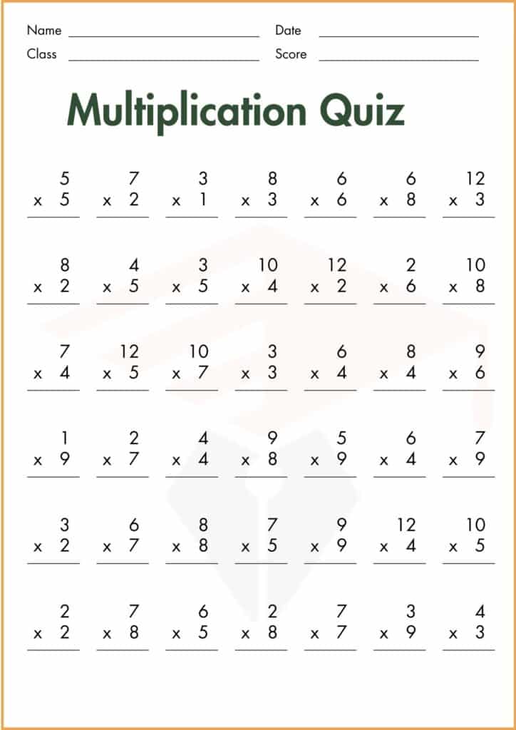 image showing Multiplication Quiz worksheet