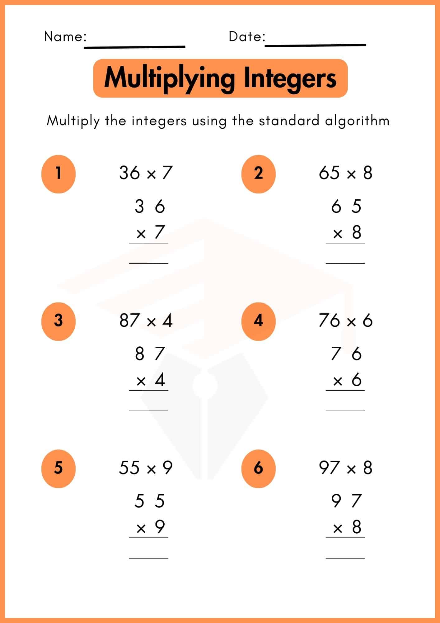 Adding, Subtracting, Multiplying and Dividing Integers Worksheet