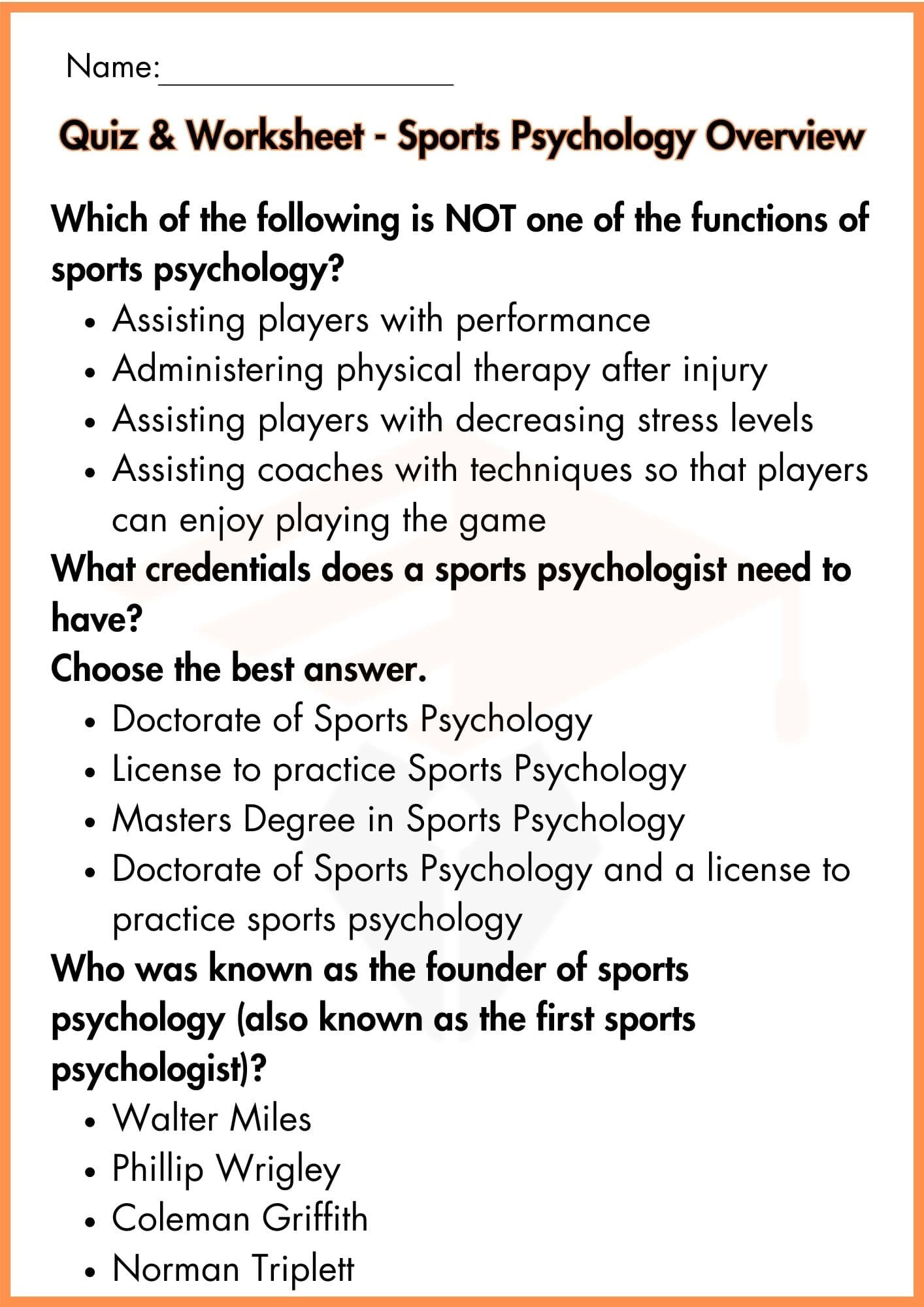 Sport Psychology Worksheets