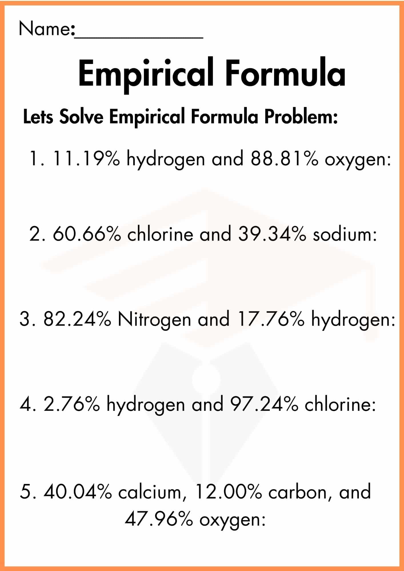 Empirical Formula Worksheet