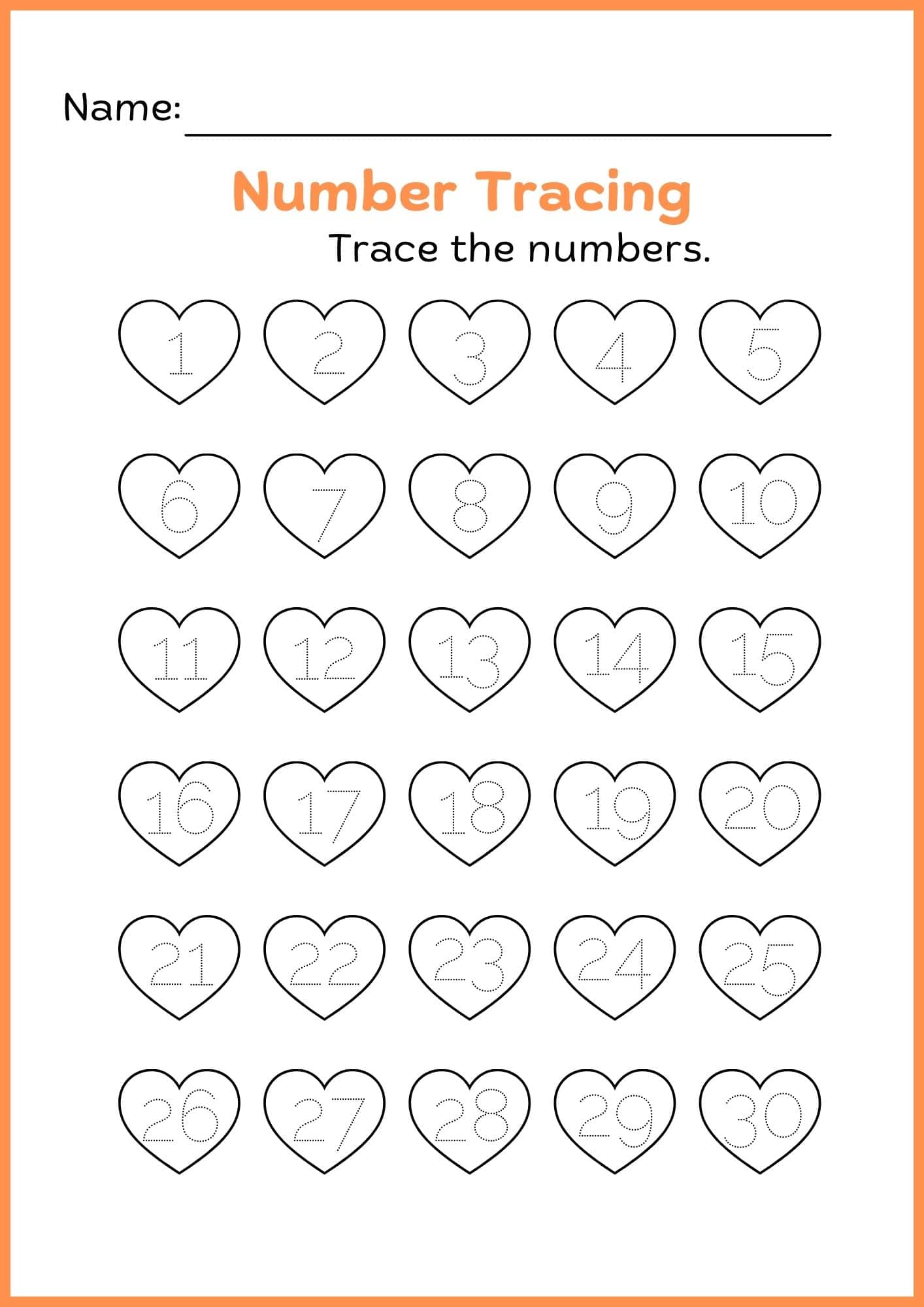 Heart Shape Tracing Worksheet