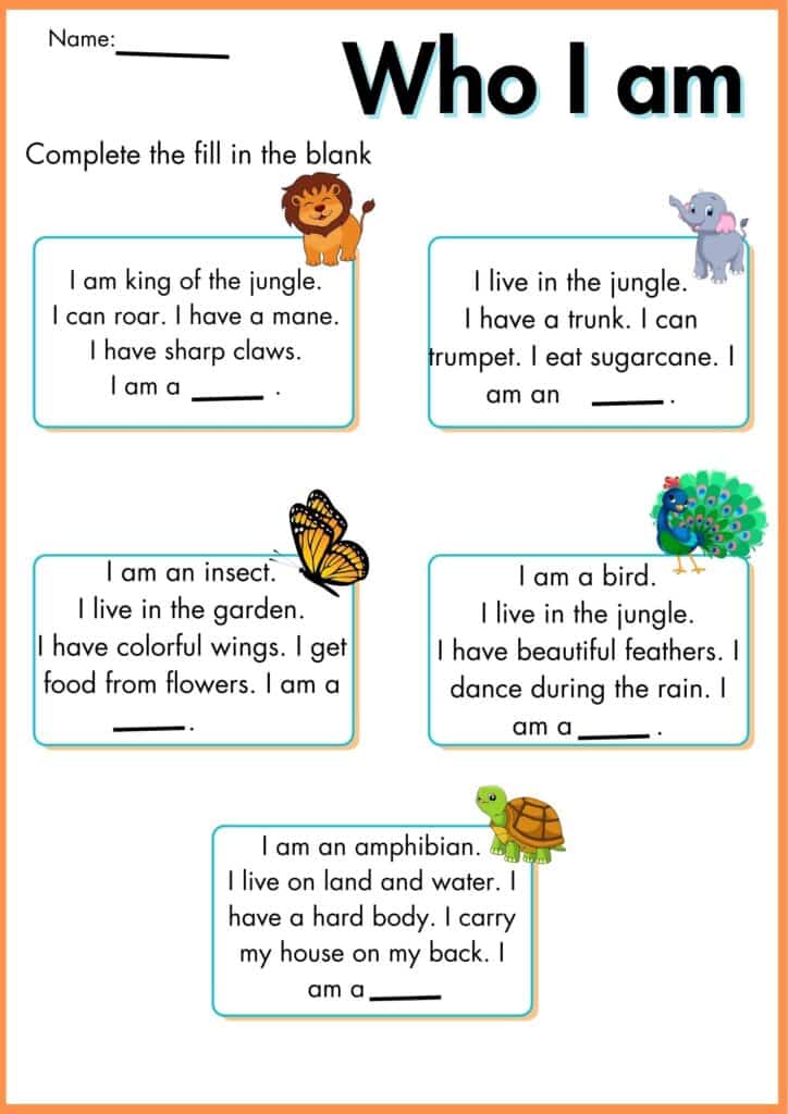 image showing complete the blank who I am worksheet