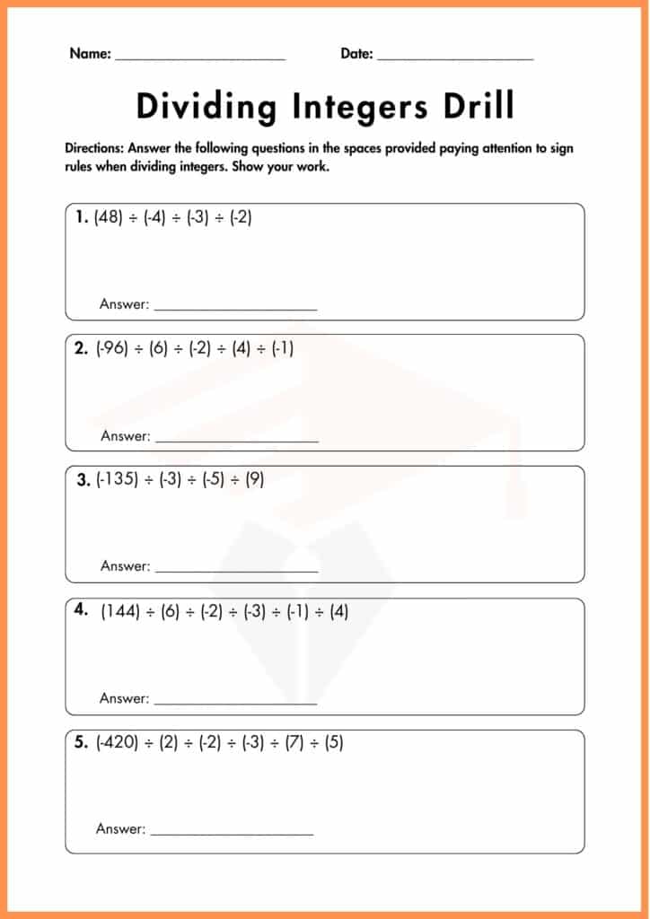 image showing practicing dividing of integers