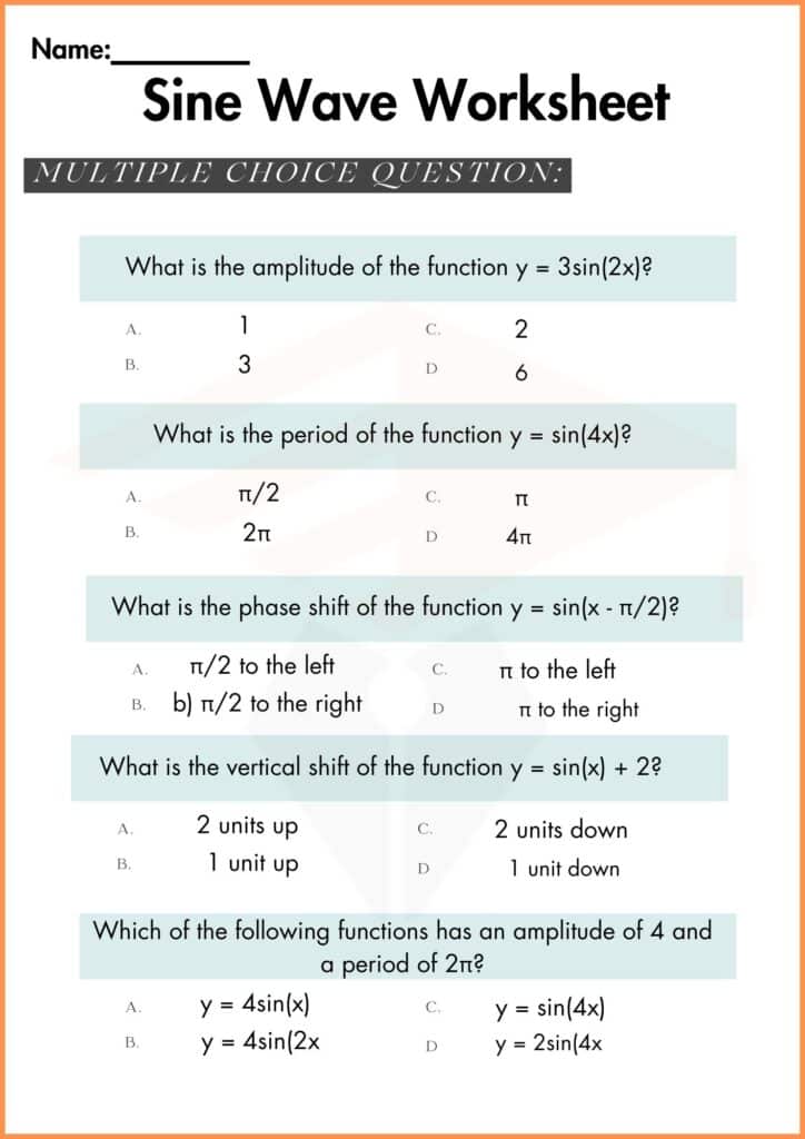 image showing sine wave quiz worksheets