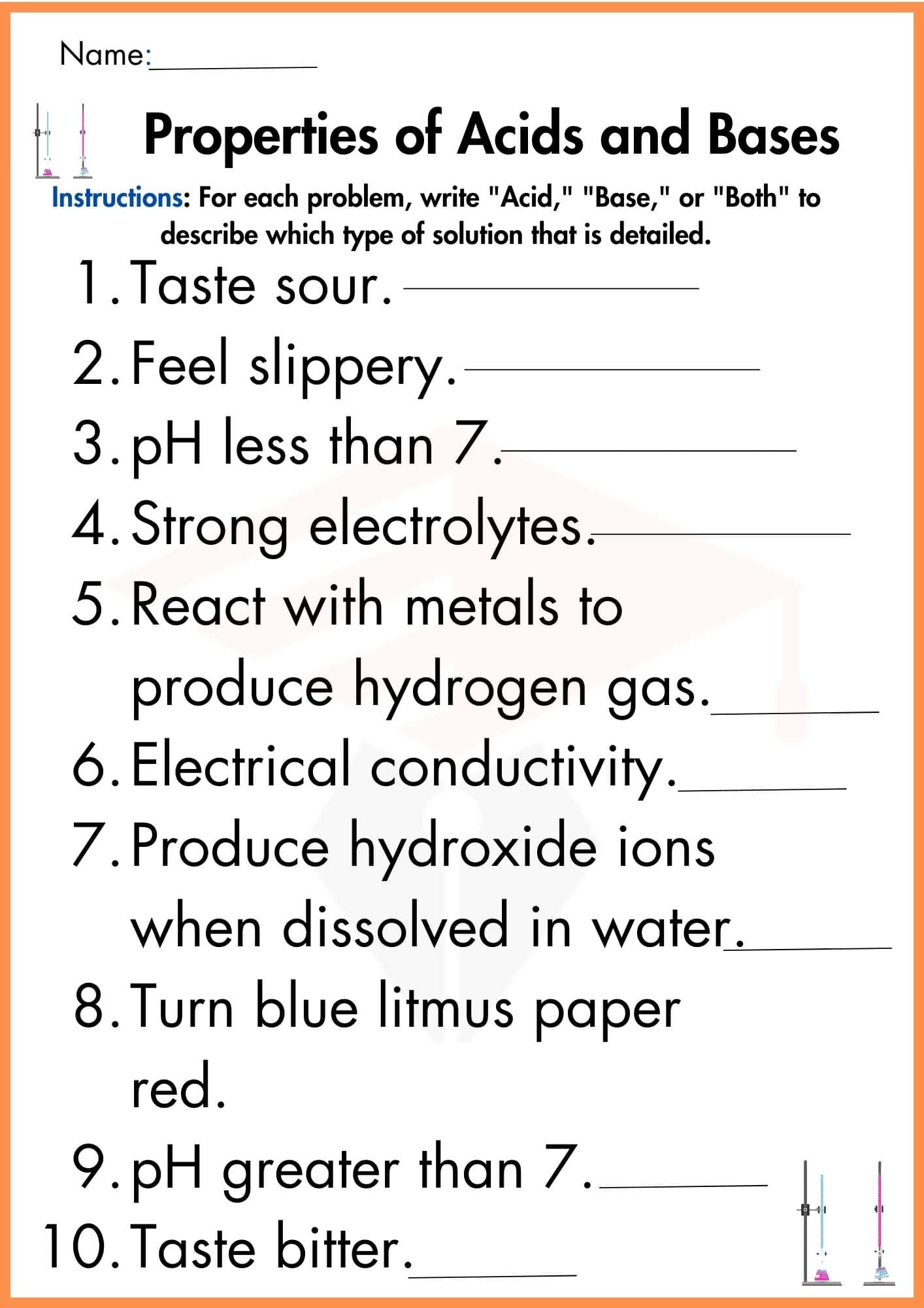 Acids and Bases Worksheet