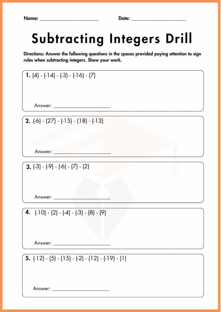 image showing practicing subtraction of integers