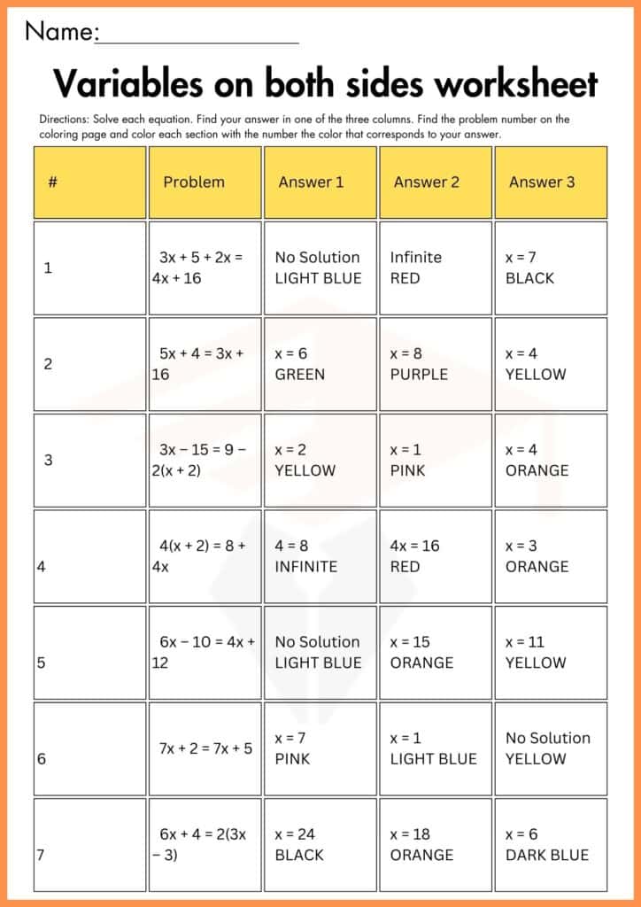 image showing solve variables on both sides worksheet