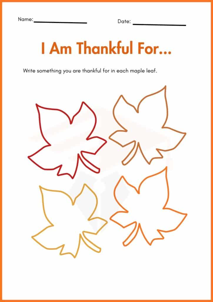 image showing write thankful maple leaf worksheet