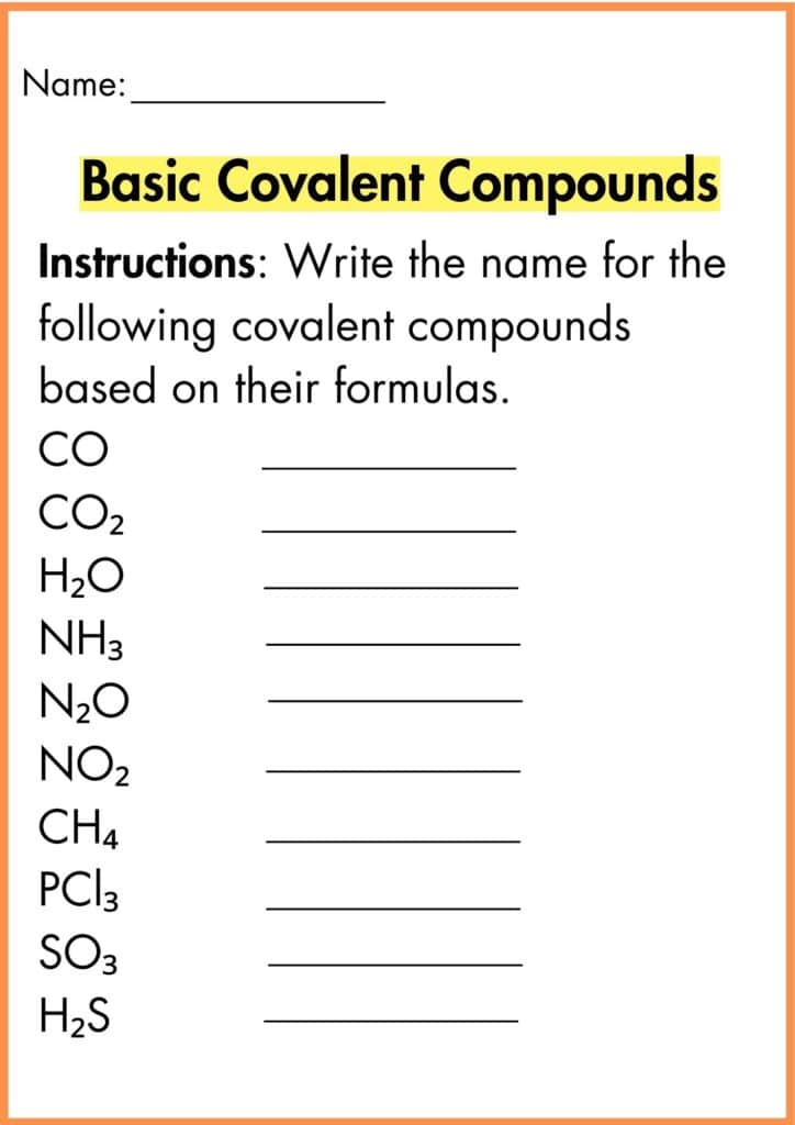 image showing Basic Covalent Compounds worksheet 