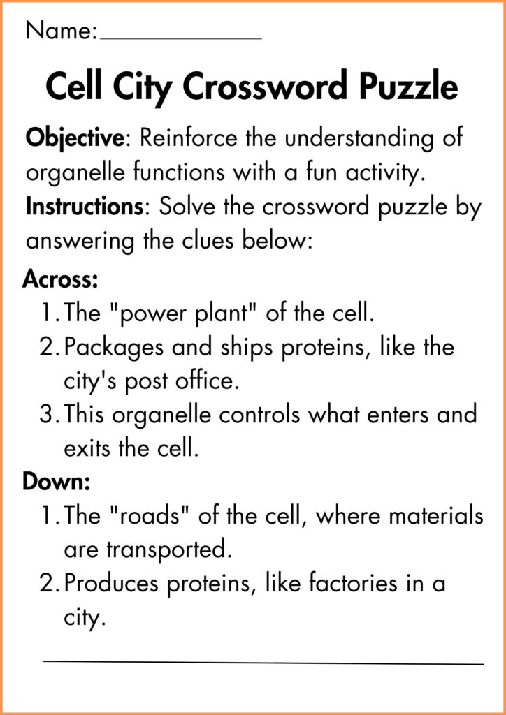 Image Showing Cell City Crossword Puzzle worksheet 