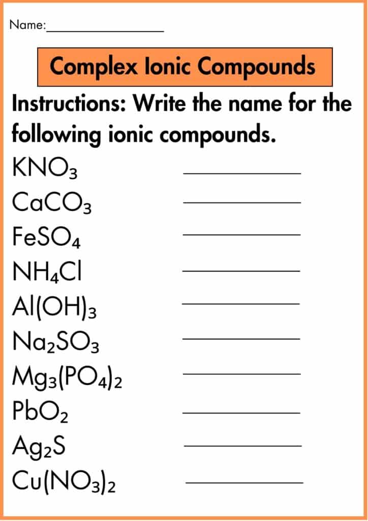 image showing Complex Ionic Compounds worksheet 