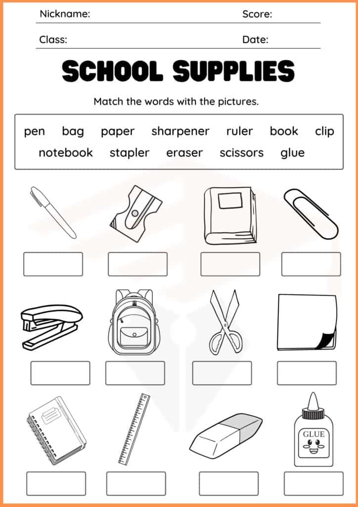 image showing School supplies worksheet 