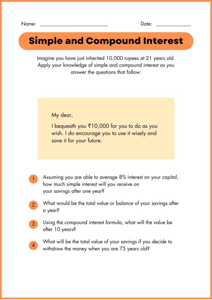 image showing Simple and Compound Interest worksheet 