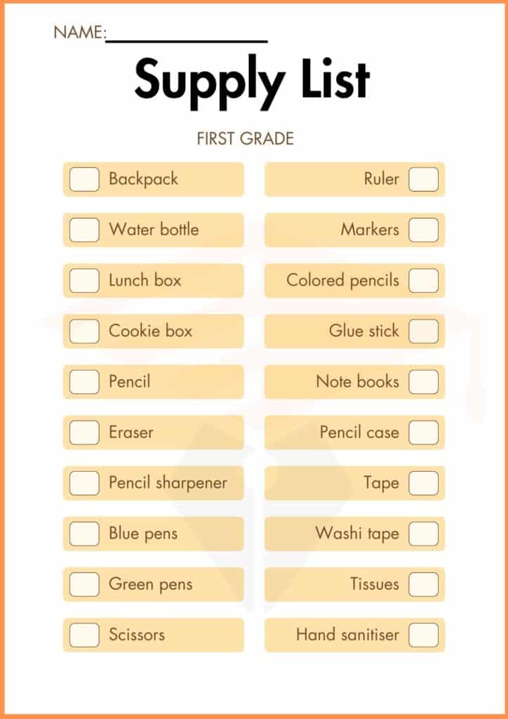 image showing Supply list worksheet 