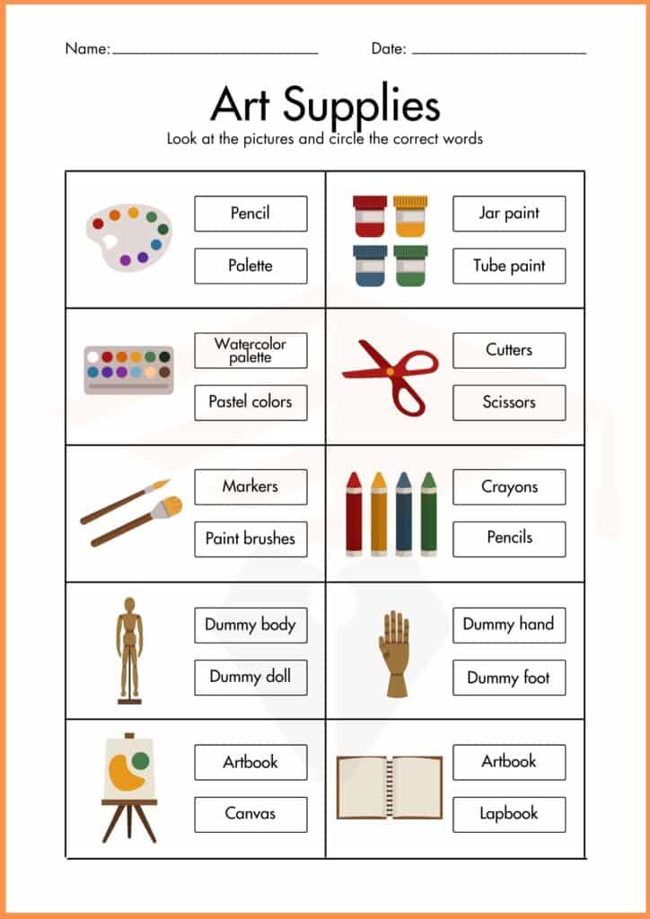 image showing art supply worksheet 