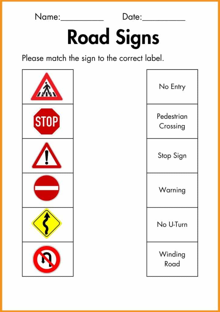 Image showing match Road Signs worksheet 