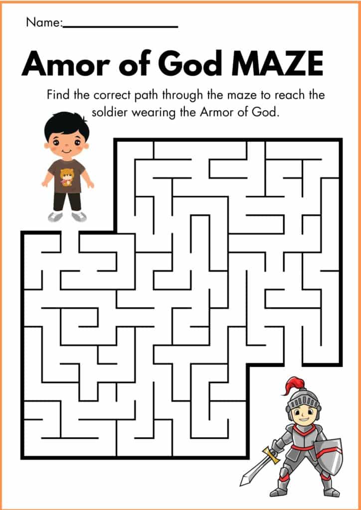 image showing maze game The Armor of God worksheet 