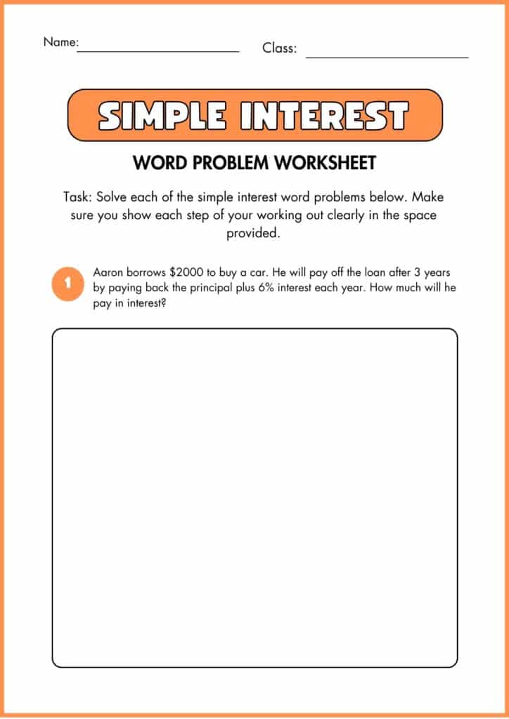 image showing simplte intrest word problem worksheet