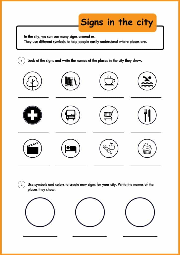 image showing write Signs in the city worksheet 