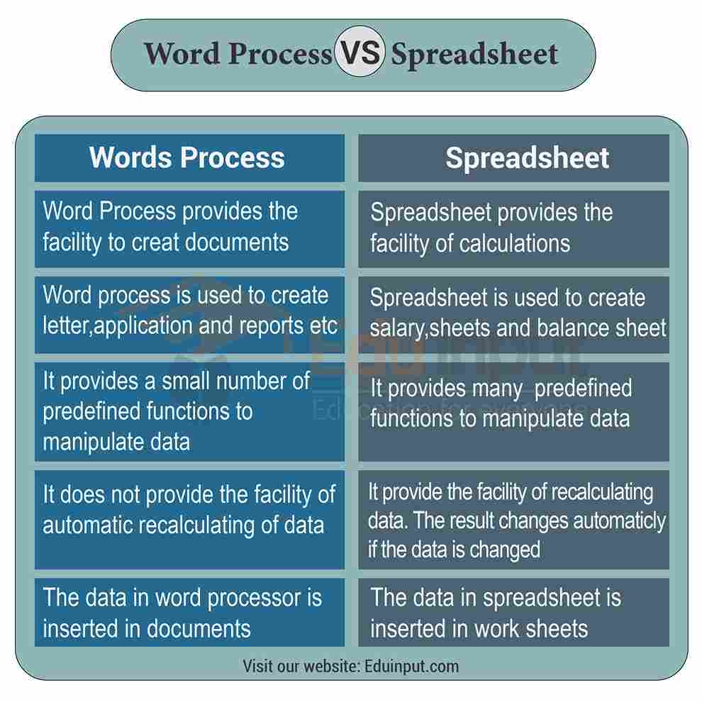 image showing the word processor vs spreadsheet